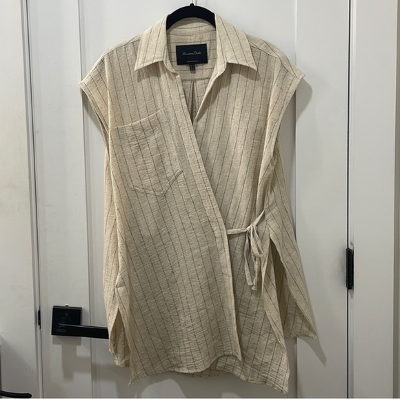 Massimo Dutti pinstripe wrap top linen cotton blouse natural fibers size small - Picture 10 of 17